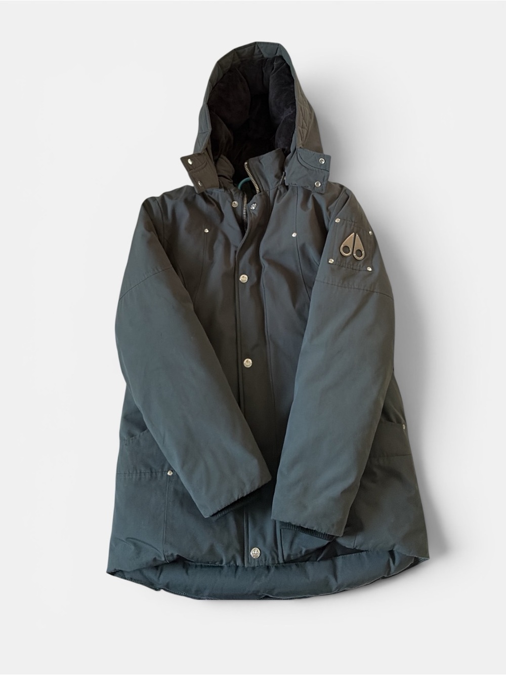 Moose Knuckles Men's Dark Gray Hooded Puffer Jacket